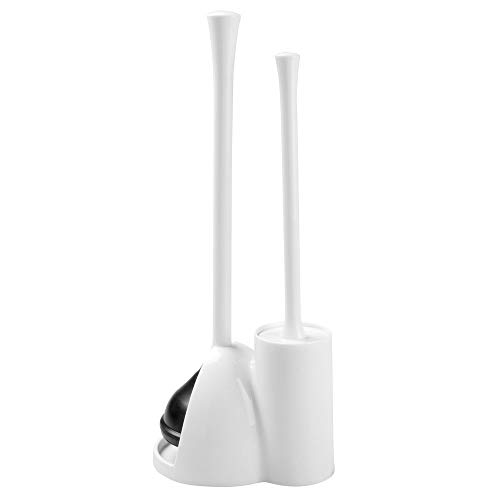 Product Cover iDesign Una Plastic Toilet Bowl Brush and Plunger Combo Set for Bathroom Cleaning and Storage, White