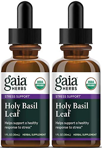 Product Cover Gaia Herbs Holy Basil Leaf, Liquid Supplement, 1 Ounce (Pack of 2) - Stress Relief, Healthy Inflammatory Response, USDA Organic