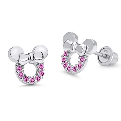 Product Cover 925 Sterling Silver Rhodium Plated Pink Mouse Cubic Zirconia Screwback Baby Girls Earrings
