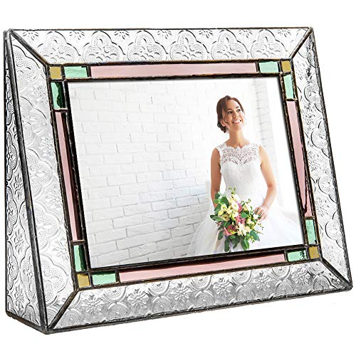 Product Cover J Devlin Pic 137-57H Stained Glass Picture Frame Colorful Pale Purple Pink Green Family Wedding Photo Frame 5x7 Horizontal
