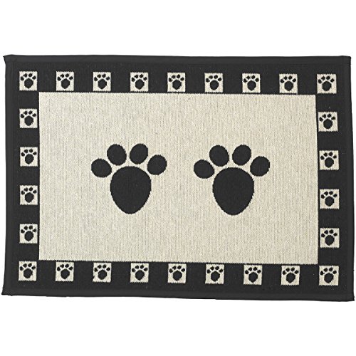 Product Cover PetRageous Designed Tapestry Placemat for Pet Feeding Station, 13-Inch by 19-Inch, Paws, Natural/Black