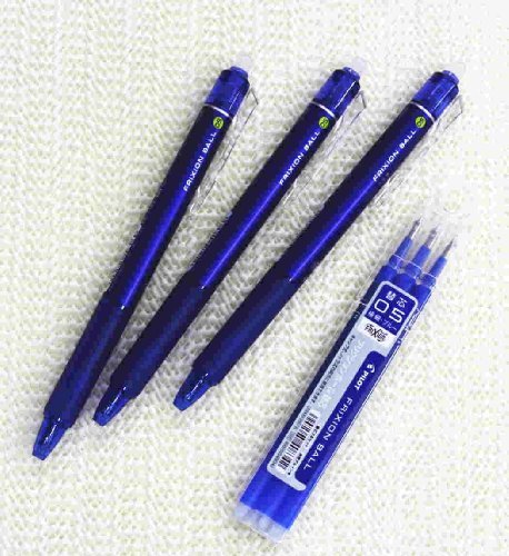 Product Cover Pilot Frixion Ball Knock Retractable Erasable Gel Ink Pens,fine Point, 0.5mm - Blue Ink- Value Set of 3 & 3 Gel Ink Pen Refill Pack
