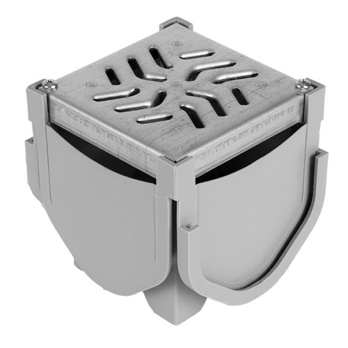 Product Cover Source 1 Drainage Driveway Channel Drain Quad Connector with Galvanized Steel Grate