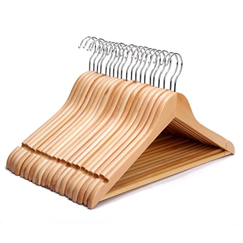 Product Cover JS HANGER Wooden Suit Hangers Natural Finish Anti-Rust Hooks and Non-Slip Bar, 20 Pack