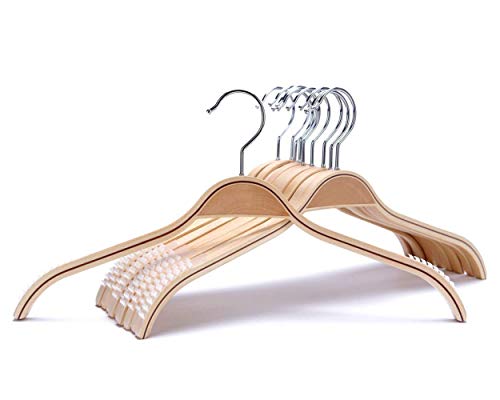 Product Cover JS HANGER Durable Wooden Clothes Hangers Natural Finish with Soft Non-Slip Stripes - 10 Pack