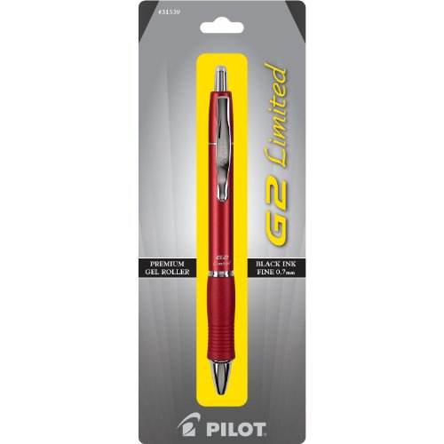 Product Cover PILOT G2 Limited Refillable & Retractable Rolling Ball Gel Pen, Fine Point, Red Barrel, Black Ink, Single Pen (31539)