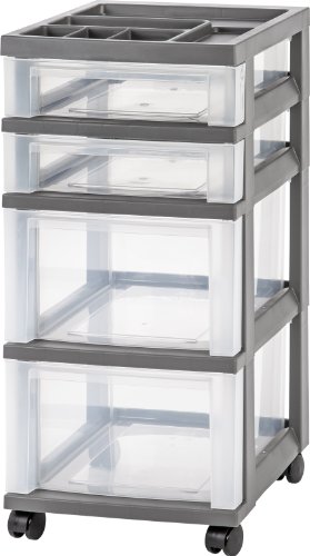 Product Cover IRIS 4-Drawer Rolling Storage Cart with Organizer Top, Gray