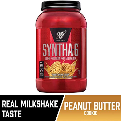 Product Cover BSN SYNTHA-6 Whey Protein Powder, Micellar Casein, Milk Protein Isolate Powder, Peanut Butter Cookie, 28 Servings (Package May Vary)