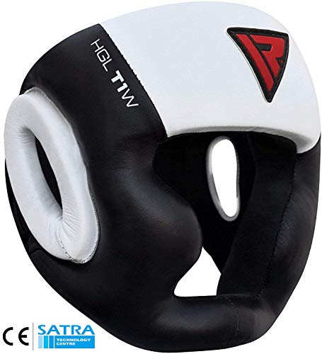 Product Cover RDX Cow Hide Leather Boxing MMA Headgear UFC Head Guard Sparring Helmet Protector Fighting (CE Certified Approved by SATRA),White,Large