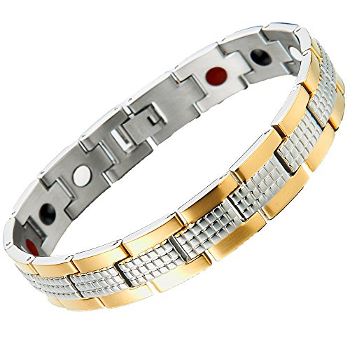 Product Cover COOLSTEELANDBEYOND Stainless Steel Mens Jewelry Link Magnetic,Germanium Bracelet for Man 8.4 Inches Free Link Removal Kit