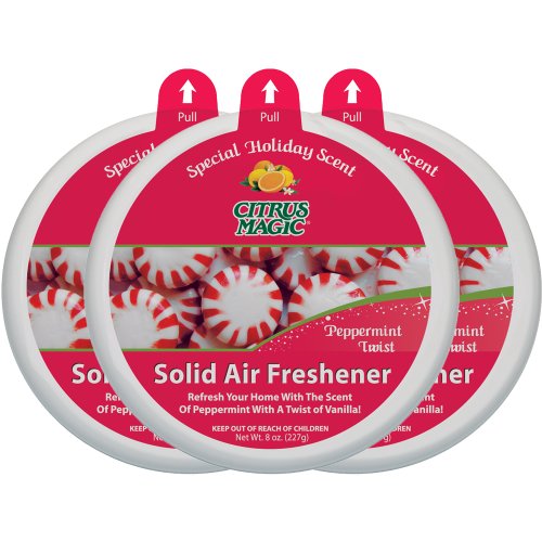 Product Cover Citrus Magic Limited Edition Holiday Fragrance Solid Air Freshener Peppermint Twist, Pack of 3, 7-Ounces Each
