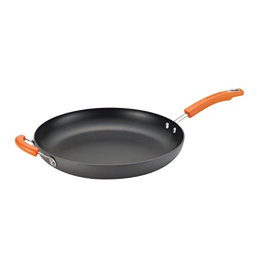 Product Cover Rachael Ray 87597 Brights Hard Anodized Nonstick Frying Pan / Fry Pan / Hard Anodized Skillet with Helper Handle - 14 Inch, Gray