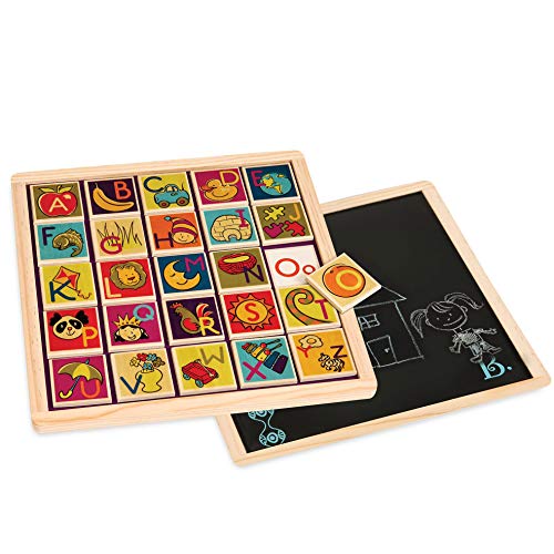 Product Cover B. Toys - Magnetic Alphabetic - Double-Sided 2-in-1 Magnetic Alphabet Puzzle Board with Chalkboard - Classic Wooden Alphabet Puzzle Board - Learning Toys for Toddlers with 26Piece
