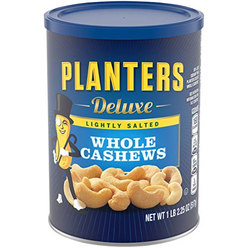 Product Cover PLANTERS Deluxe Lightly Salted Whole Cashews, 18.25 oz. Resealable Canister | Lightly Salted Cashews & Lightly Salted Nuts | Nutrient Dense Snacks for Adults & Kids | Vegan Snacks, Kosher