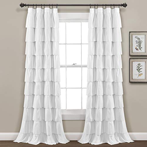 Product Cover Lush Decor, White Ruffle Window Curtain-Shabby Chic Farmhouse Style Panel for Living, Dining Room, Bedroom (Single), 84