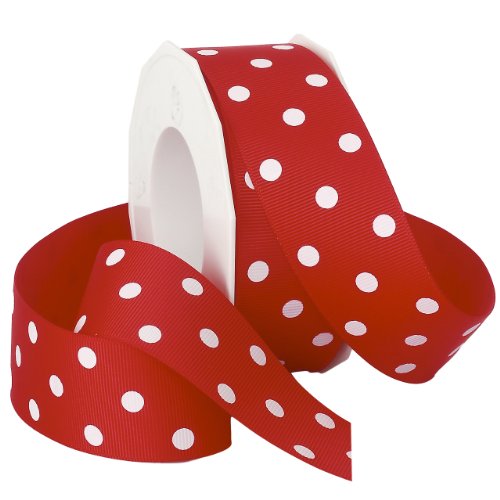 Product Cover Morex Grosgrain Dot Ribbon, 1-1/2-Inch by 20-Yard Spool, Red with White Dots