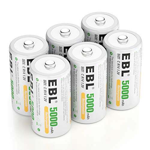 Product Cover EBL Rechargeable C Batteries 5000mAh Ready2Charge C Size Battery with Storage Box, Pack of 6