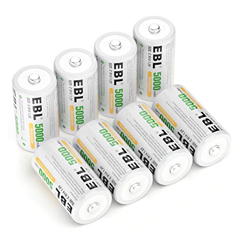 Product Cover EBL Rechargeable C Batteries 5000mAh Ni-MH C Size Battery, Pack of 8