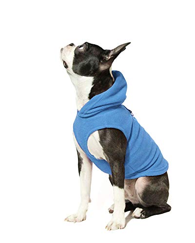 Product Cover Gooby - Fleece Vest Hoodie, Small Dog Pull Over Hooded Fleece Jacket with Leash Ring, Blue, Medium