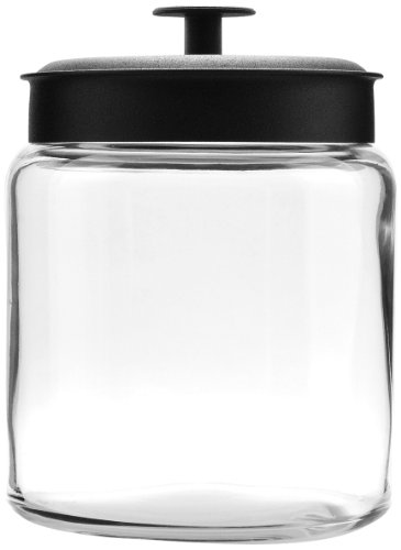 Product Cover Anchor Hocking Montana Glass Jars withFresh Sealed Lids, Black Metal, 96 oz (Set of 2) - 96712