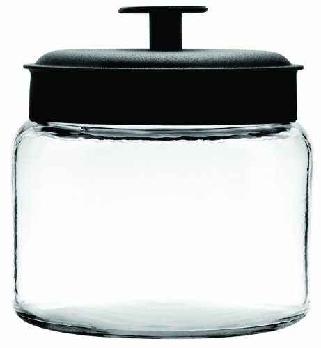 Product Cover Anchor Hocking Montana Glass Jars with Fresh Sealed Lids, Black Metal, 64 oz (Set of 2) - 96711R