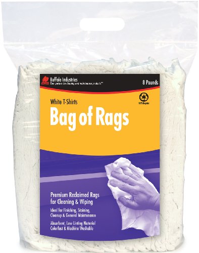 Product Cover Buffalo Industries 10526BP Recycled White Cloth Tee Shirt Rags in 8-Pound Compressed Poly Bag
