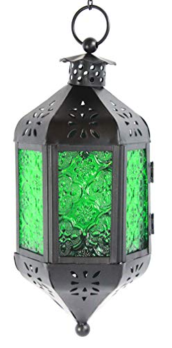 Product Cover Vela Lanterns Hanging Moroccan Style Candle Lantern with Chain, Green