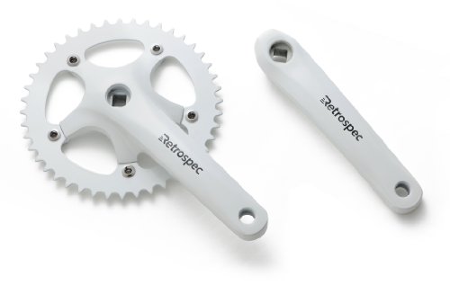 Product Cover Retrospec Bicycles Fixed-Gear Crank Single-Speed Road Bicycle Forged Crankset, White, 46T