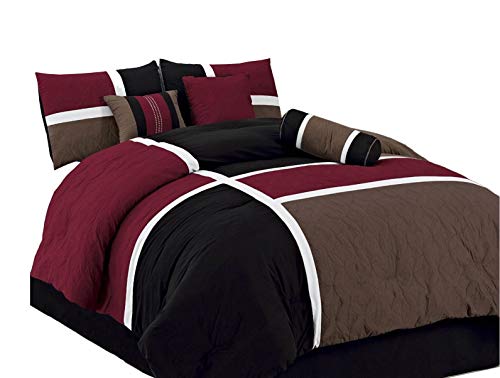 Product Cover Chezmoi Collection Upland 7-Piece Quilted Patchwork Comforter Set, Burgundy/Brown/Black, King