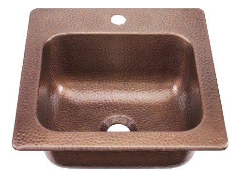 Product Cover Sinkology KPD-1515HA Seurat Drop In Handmade Pure Solid Copper 15 in. 1-Hole Bar Copper Sink in Antique Copper