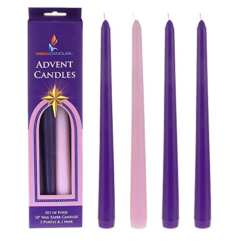 Product Cover Mega Candles 4 pcs Unscented 10 Inch Christmas Advent Taper Candle, Holidays, Church, Celebration, Party, Home Décor & More