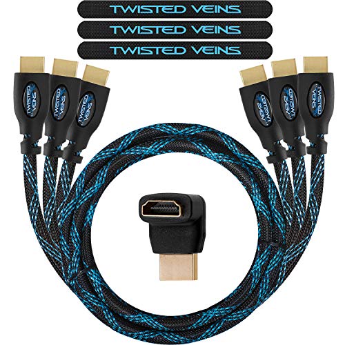 Product Cover Twisted Veins HDMI Cable 3 ft, 3-Pack, Premium HDMI Cord Type High Speed with Ethernet, Supports HDMI 2.0b 4K 60hz HDR on Most Devices and May Only Support 4K 30hz on Some Device