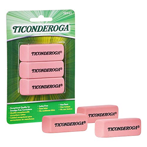 Product Cover TICONDEROGA Pink Carnation Erasers, Wedge, Medium, Pink, 2-5/16 x 13/16 x 7/17 Inches, 3-Pack (38943)
