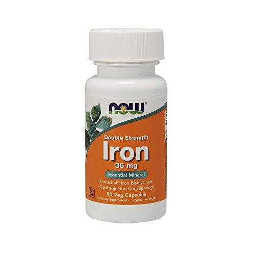 Product Cover NOW Supplements, Iron 36 mg, Double Strength, Non-Constipating, Essential Mineral, 90 Veg Capsules