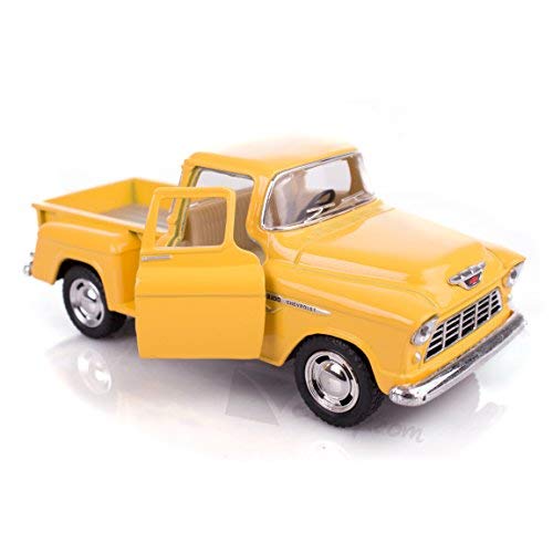 Product Cover Yellow 1955 Chevy Stepside Pick-Up Die Cast Collectible Toy Truck by Kinsmart
