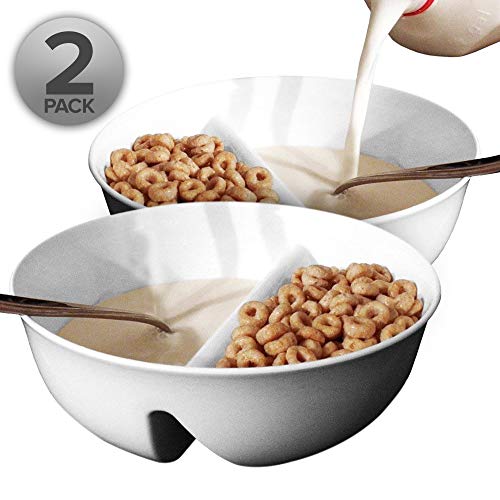Product Cover 2 Pack - Just Crunch Anti-Soggy Cereal Bowl - Keeps Cereal Fresh & Crunchy | BPA Free | Microwave Safe | Ice Cream & Topping, Yogurt & Berries, Fries & Ketchup and More - White