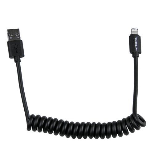 Product Cover StarTech.com 0.6m 2ft Coiled Black Apple 8-pin Lightning to USB Cable for iPhone iPod iPad - Coiled Lightning Cable - Charge & Sync - 60cm (USBCLT60CMB)