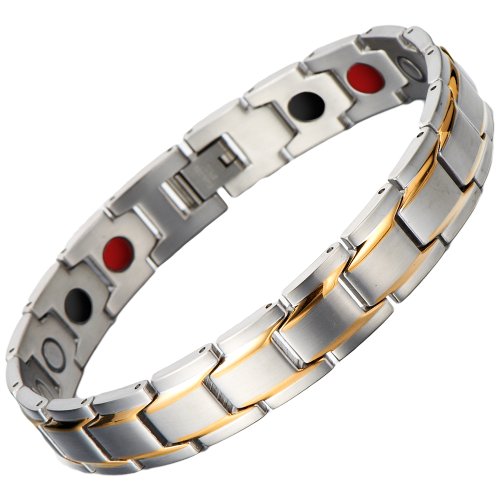 Product Cover COOLSTEELANDBEYOND Stainless Steel Mens Energy Element Link Bracelet with Magnets, Germanium, Free Link Removal Kit
