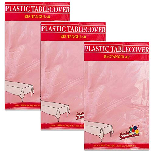 Product Cover 3-PACK DISPOSABLE PLASTIC TABLE COVERS/TABLECLOTHS (PINK) 54in x 108
