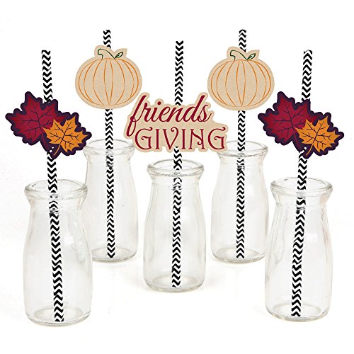 Product Cover Friends Thanksgiving Feast - Friendsgiving Paper Straw Decor - Party Striped Decorative Straws - Set of 24