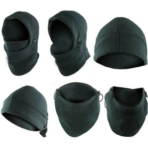 Product Cover 6-in-1 Neck Warmer Hoods Ski Motor Hat Thermal Balaclava Scarf Fleece Face Cs Mask, Black, 	One Size Fits All