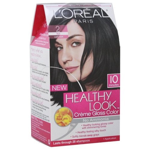 Product Cover Loreal Healthy Look Hair Dye, Creme Gloss Color, Black 2, 1 ct (Pack of 3)