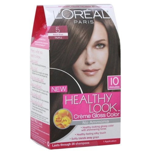 Product Cover Loreal Healthy Look Hair Dye, Creme Gloss Color, Medium Brown 5, 1 ct (Pack of 3)