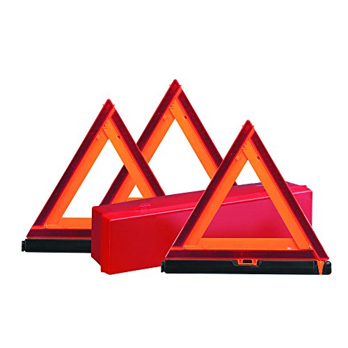 Product Cover Deflecto Early Warning Road Safety Reflective Triangle Kit, Folding Design, Fluorescent Orange, Plastic, with Storage Box, 3 Pack (73-0711-00)