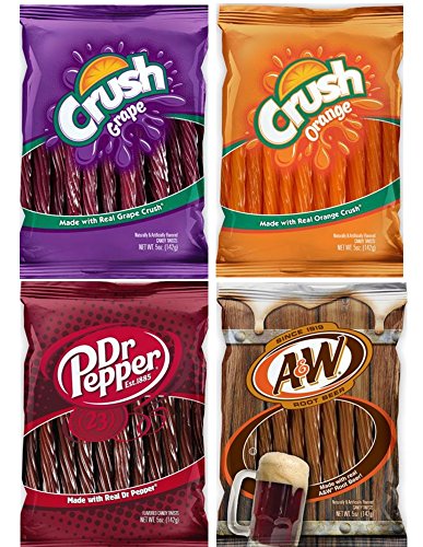 Product Cover Orange, Grape Crush, Dr. Pepper & A&W Root Beer Licorice, Twists Assortment - (4 Packs)