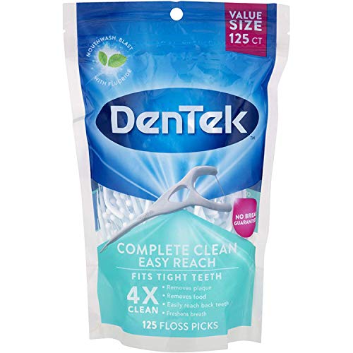 Product Cover Dentek Complete Clean Floss Picks Back Teeth, 125 Ct Bag (Pack of 2)