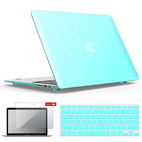 Product Cover iBenzer MacBook Air 13 Inch Case, Soft Touch Hard Case Shell Cover with Keyboard Cover Screen Protector for Apple MacBook Air 13 A1369 1466 NO Touch ID, Aqua MMA13TBL+2