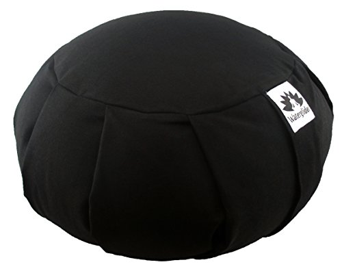 Product Cover Waterglider International Zafu Yoga Meditation Pillow with USA Buckwheat Fill, Certified Organic Cotton- 6 Colors (Black)