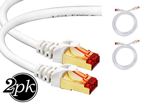 Product Cover Cat7 Ethernet Cable 6 ft (2 Pack) RJ45 Connector - Double Shielded STP - 10 Gigabit 600MHz - Cat 7 Premium High Speed Network Wire Patch Cable (1.8m) LAN Cord - 6 Feet