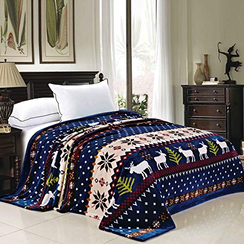 Product Cover BNF Home Collection Flannel Fleece Blanket, Twin, Blue Christmas Deer